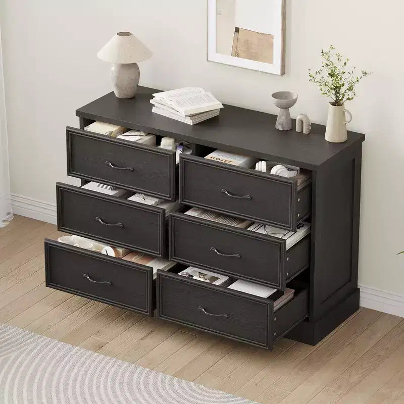 Comodino a 6 cassetti, mobile contenitore in legno con cassetti spaziosi, organizer salvaspazio da camera