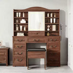 Acekool Vanity Desk with Mirror and Adjustable Lights, Dressing Table Set with Chair, 10 Drawers, 10 Shelves & Power Outlet for Bedroom