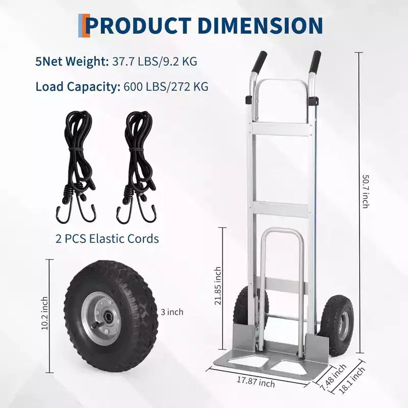 Carrello a mano/carrello saliscale in alluminio, capacità 270 kg, carrello per carichi pesanti con base estensibile