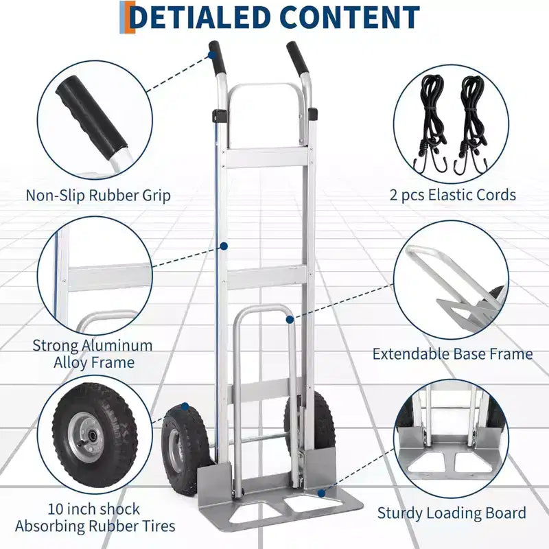 Carrello a mano/carrello saliscale in alluminio, capacità 270 kg, carrello per carichi pesanti con base estensibile