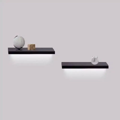 Mensola galleggiante a LED nera da 15,75 pollici con staffa invisibile per montaggio a parete in legno con LED integrato, perfetta per l'arredamento di bagno/camera da letto/cucina o come espositore per libri/piante