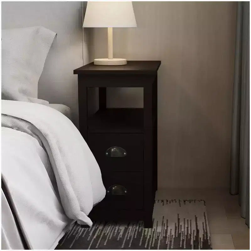 Retro Wooden End Table with Drawers and Open Shelf for Small Spaces - Brown