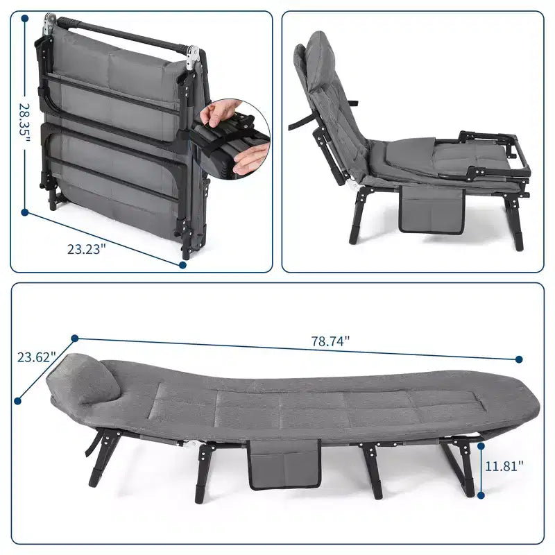 79 Letto Pieghevole Portatile con Cuscino, Brandina da Campeggio per Adulti con Supporto fino a 227 kg, Brandina da Tenda Leggera per Patio, Spiaggia, Interni ed Esterni
