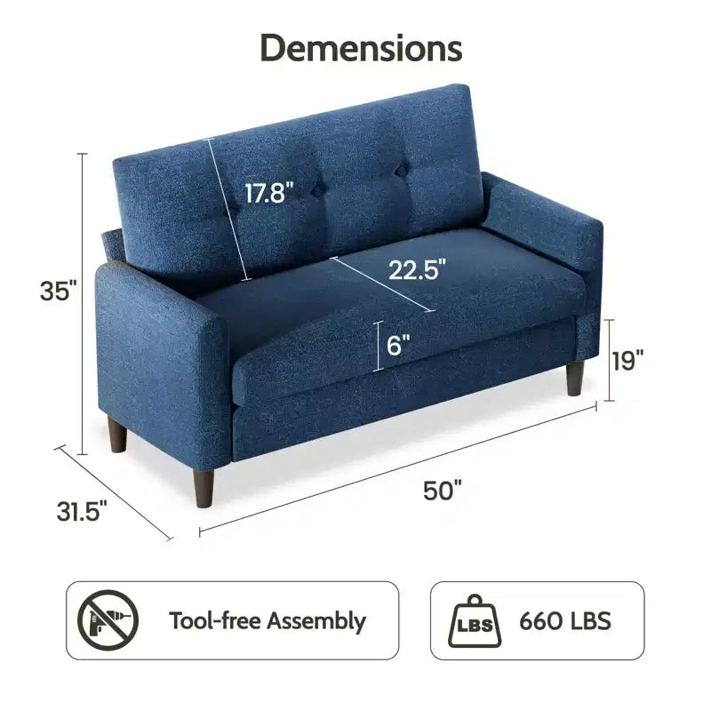 Divanetto piccolo, divano comodo da 127 cm con cuscini spessi, divanetto con montaggio senza attrezzi per camera da letto, divanetto piccolo per spazi ristretti