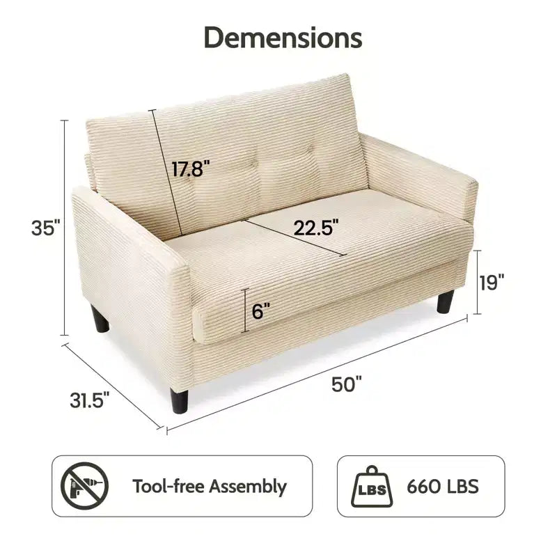 Divanetto piccolo, divano comodo da 127 cm con cuscini spessi, divanetto con montaggio senza attrezzi per camera da letto, divanetto piccolo per spazi ristretti