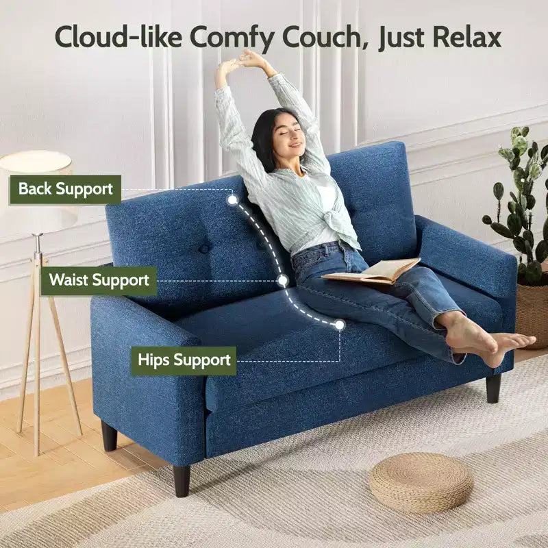 Divanetto piccolo, divano comodo da 127 cm con cuscini spessi, divanetto con montaggio senza attrezzi per camera da letto, divanetto piccolo per spazi ristretti