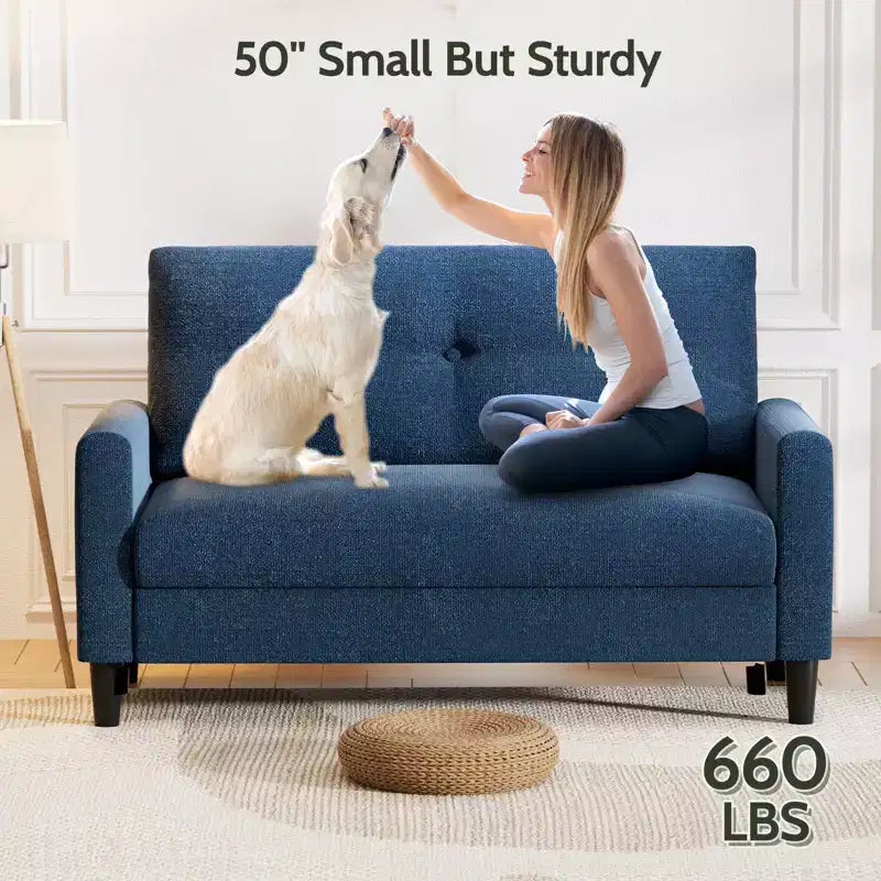 Divanetto piccolo, divano comodo da 127 cm con cuscini spessi, divanetto con montaggio senza attrezzi per camera da letto, divanetto piccolo per spazi ristretti