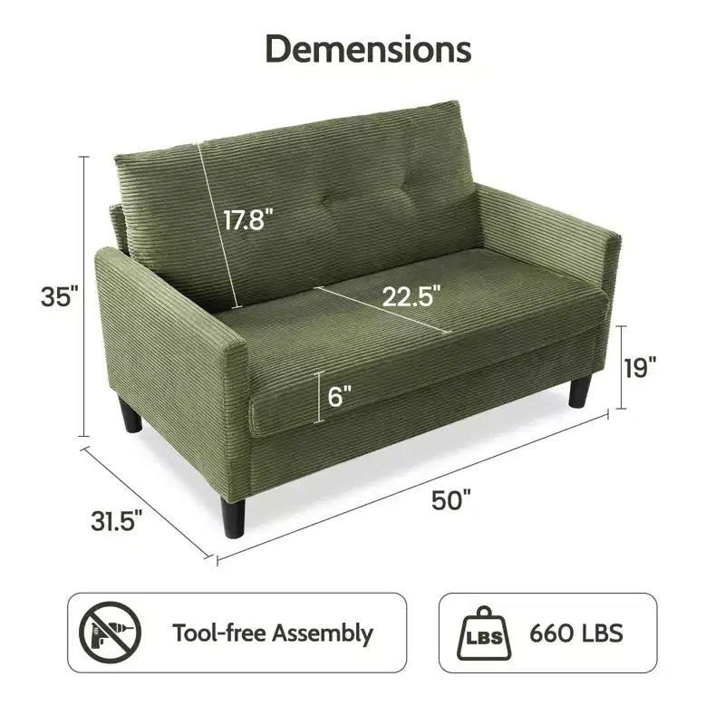 Divanetto piccolo, divano comodo da 127 cm con cuscini spessi, divanetto con montaggio senza attrezzi per camera da letto, divanetto piccolo per spazi ristretti