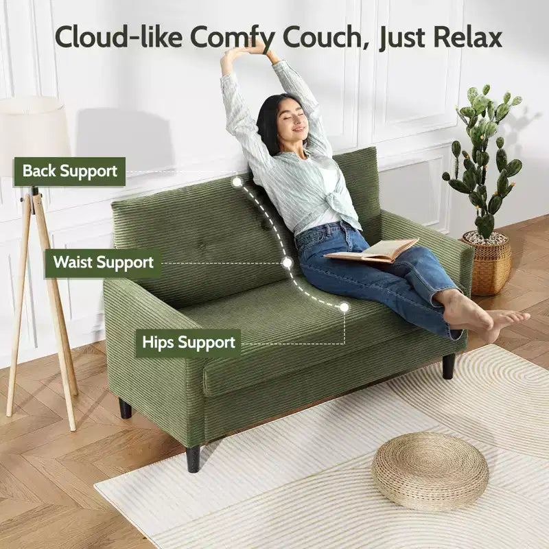Divanetto piccolo, divano comodo da 127 cm con cuscini spessi, divanetto con montaggio senza attrezzi per camera da letto, divanetto piccolo per spazi ristretti