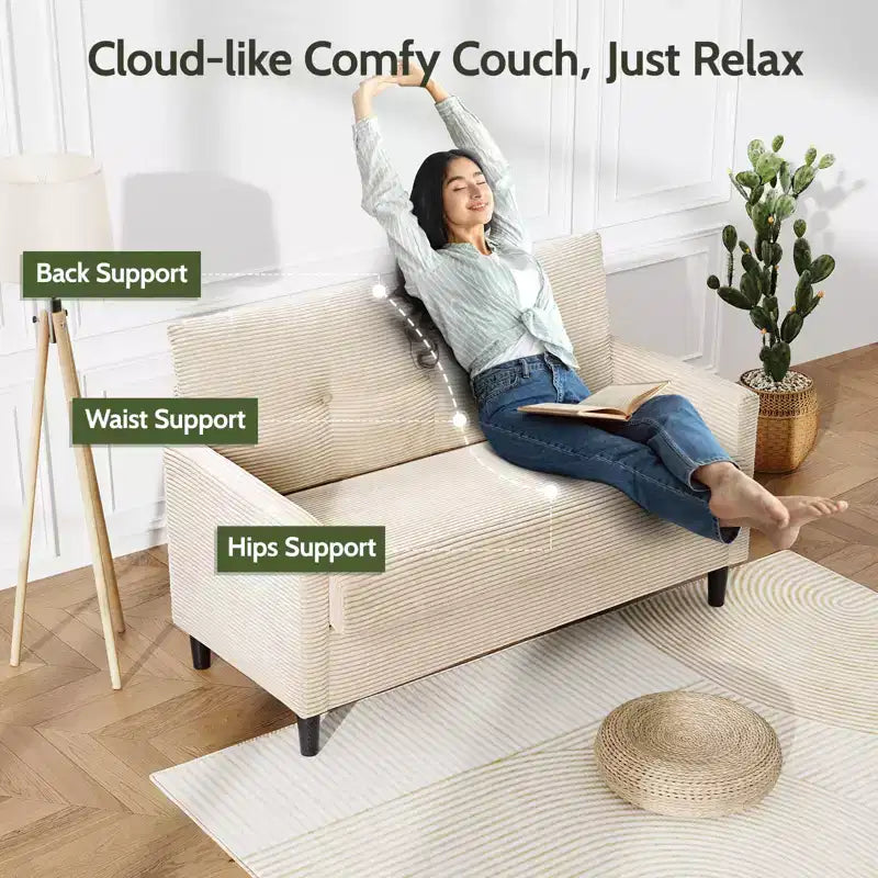 Divanetto piccolo, divano comodo da 127 cm con cuscini spessi, divanetto con montaggio senza attrezzi per camera da letto, divanetto piccolo per spazi ristretti