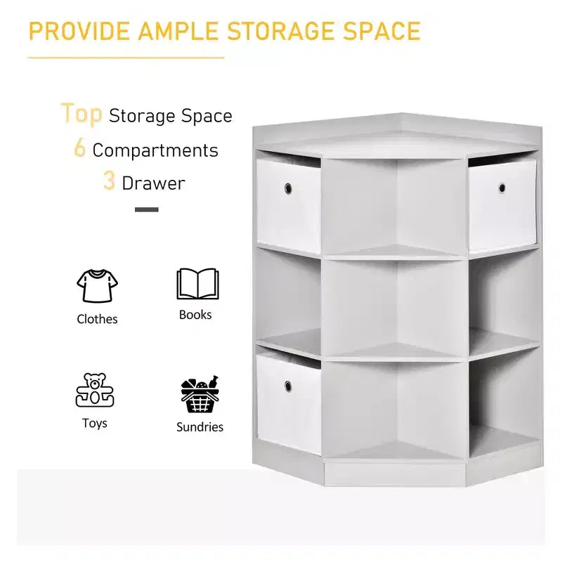 Mobile Angolare per Bambini, Organizer con Scomparti per Giocattoli, Scaffale con Tre Cesti per Sala Giochi, Camera da Letto, Soggiorno, Grigio
