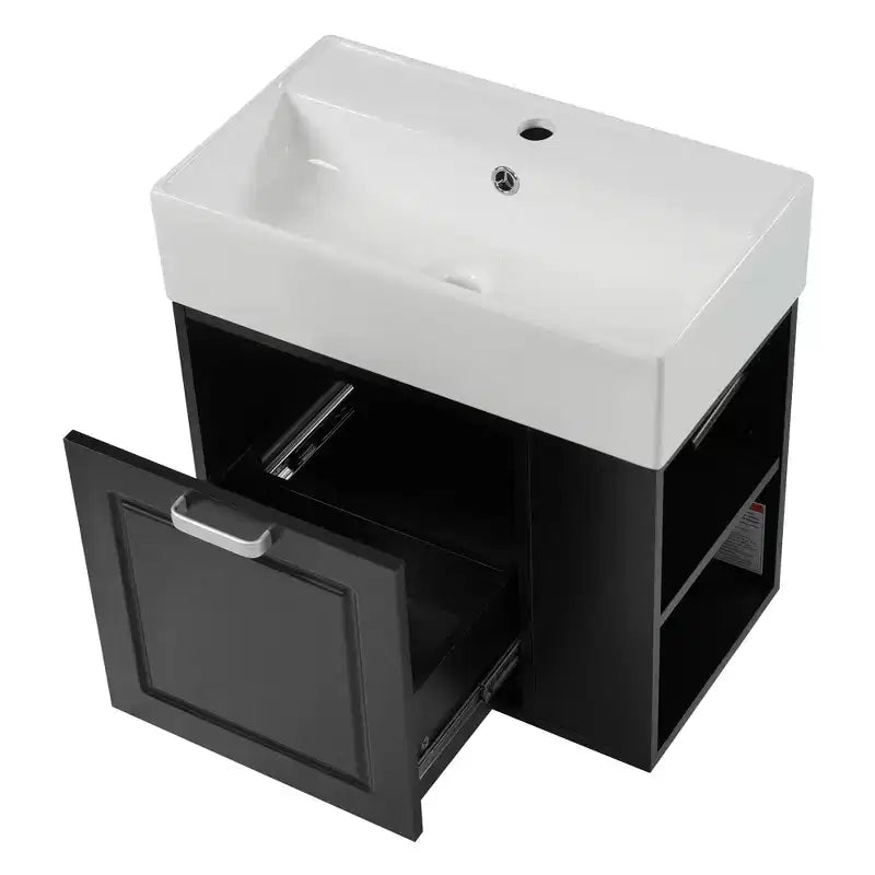 Mobiletto da bagno da parete 21.8 con lavabo, Mobiletto contenitore da bagno con cassetti, Mobile lavabo singolo con ripiano regolabile