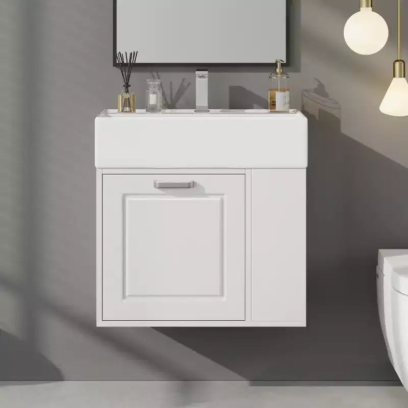 Mobiletto da bagno da parete 21.8 con lavabo, Mobiletto contenitore da bagno con cassetti, Mobile lavabo singolo con ripiano regolabile