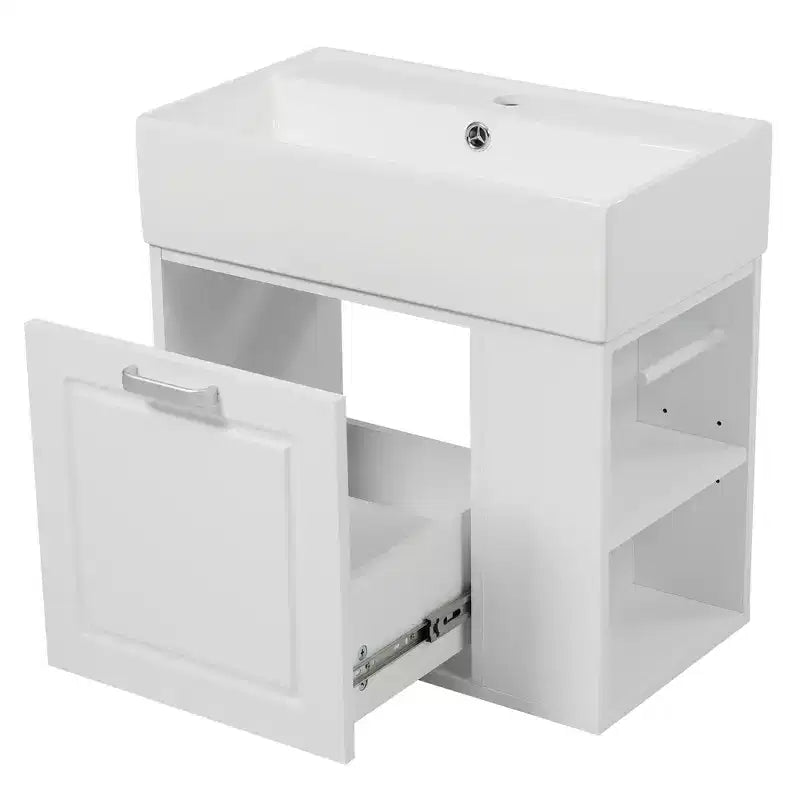 Mobiletto da bagno da parete 21.8 con lavabo, Mobiletto contenitore da bagno con cassetti, Mobile lavabo singolo con ripiano regolabile