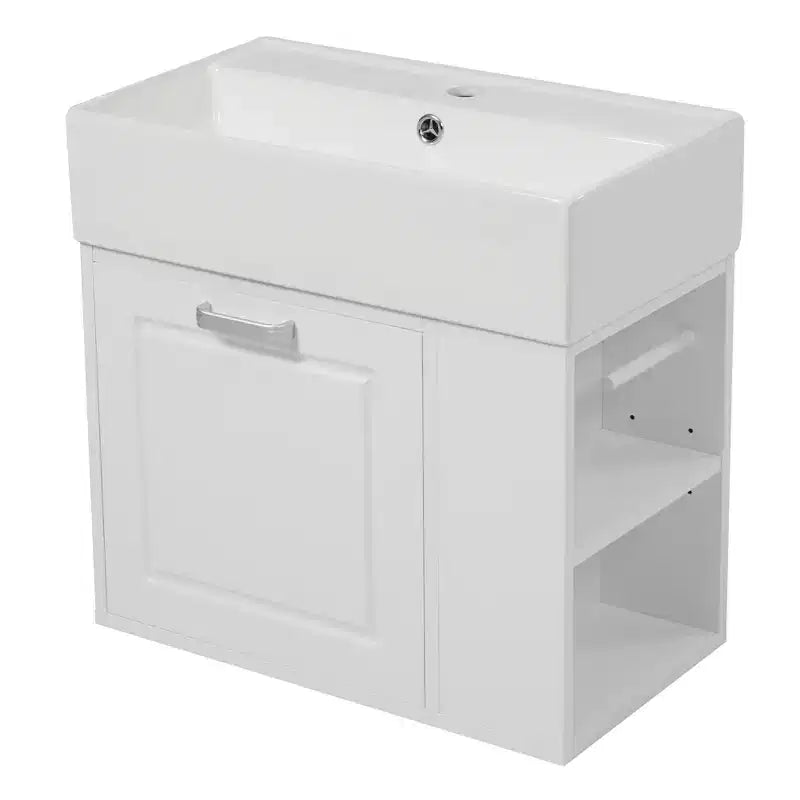 Mobiletto da bagno da parete 21.8 con lavabo, Mobiletto contenitore da bagno con cassetti, Mobile lavabo singolo con ripiano regolabile