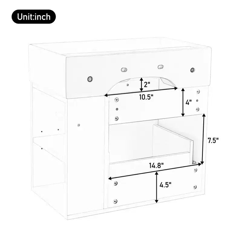 Mobiletto da bagno da parete 21.8 con lavabo, Mobiletto contenitore da bagno con cassetti, Mobile lavabo singolo con ripiano regolabile