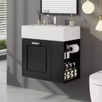 Mobiletto da bagno da parete 21.8 con lavabo, Mobiletto contenitore da bagno con cassetti, Mobile lavabo singolo con ripiano regolabile