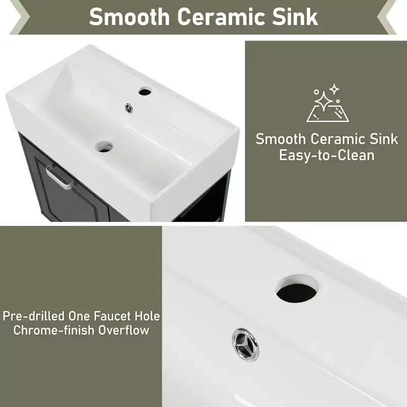 Mobiletto da bagno da parete 21.8 con lavabo, Mobiletto contenitore da bagno con cassetti, Mobile lavabo singolo con ripiano regolabile