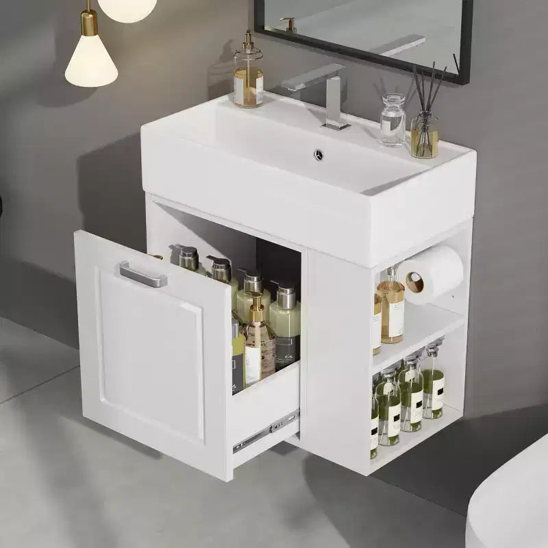 Mobiletto da bagno da parete 21.8 con lavabo, Mobiletto contenitore da bagno con cassetti, Mobile lavabo singolo con ripiano regolabile
