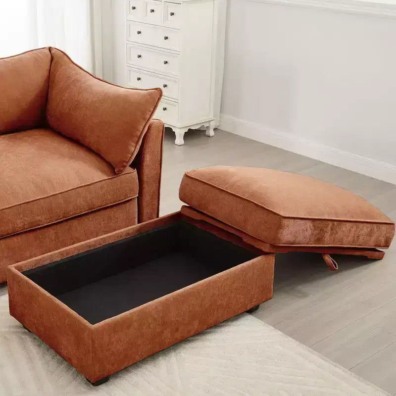 Pouf modulare rettangolare da 33,8W con contenitore, poggiapiedi pouf contenitore con coperchio apribile, imbottitura in schiuma ad alta densità, decorazioni per la casa