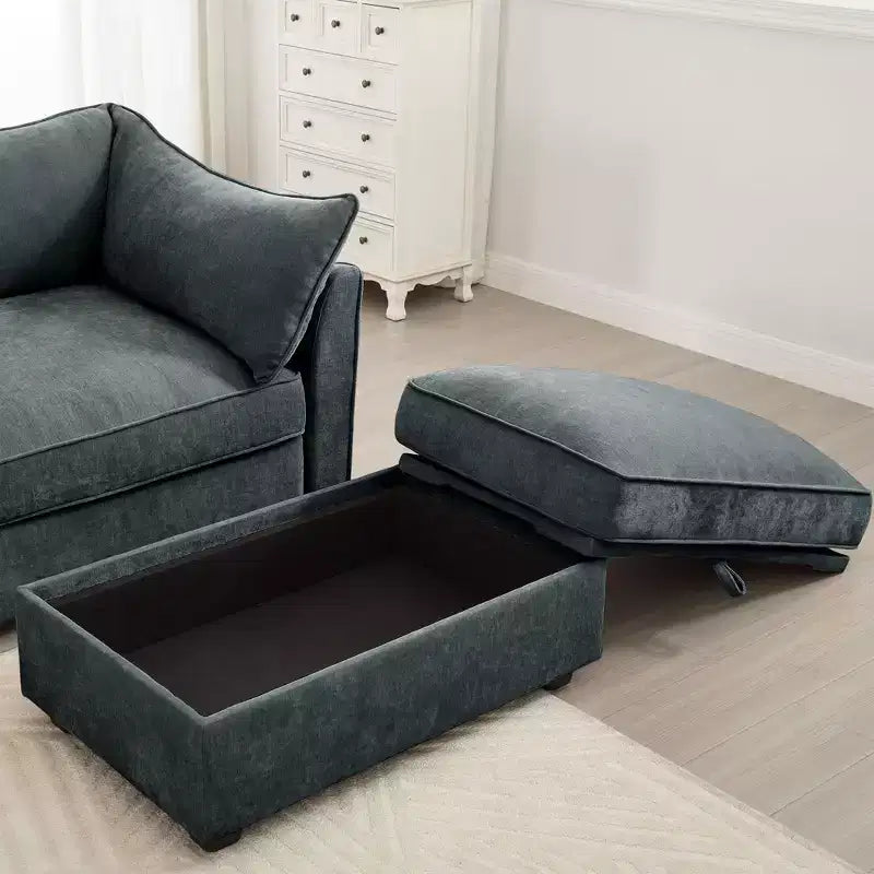 Pouf modulare rettangolare da 33,8W con contenitore, poggiapiedi pouf contenitore con coperchio apribile, imbottitura in schiuma ad alta densità, decorazioni per la casa
