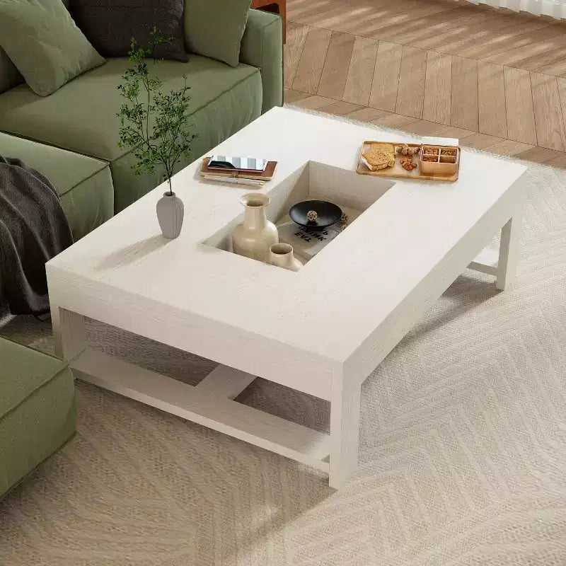 Tavolino da caffè caldo in venatura di legno bianco Tavolino da centro divano Tavolino laterale 176 libbre Capacità di carico Organizer con spazio integrato Tavolino da caffè rettangolare/quadrato