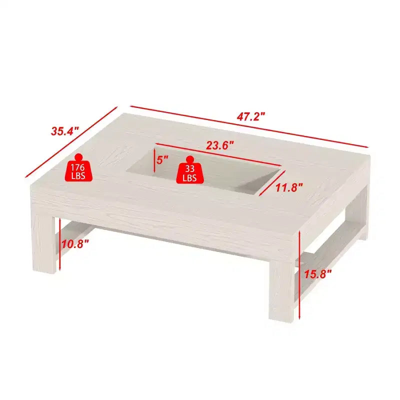 Tavolino da caffè caldo in venatura di legno bianco Tavolino da centro divano Tavolino laterale 176 libbre Capacità di carico Organizer con spazio integrato Tavolino da caffè rettangolare/quadrato