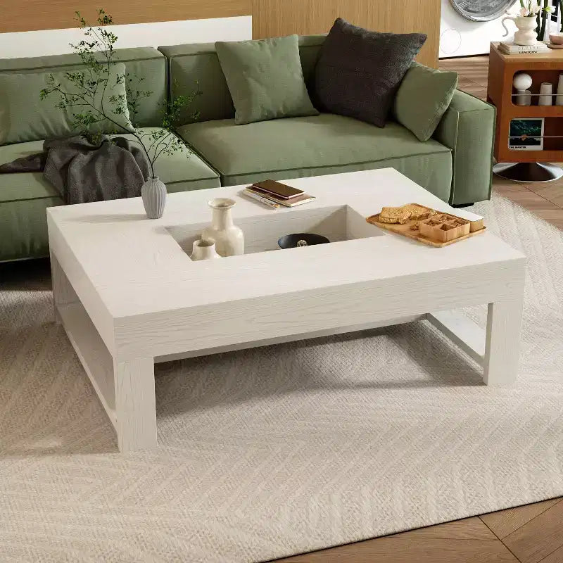 Tavolino da caffè caldo in venatura di legno bianco Tavolino da centro divano Tavolino laterale 176 libbre Capacità di carico Organizer con spazio integrato Tavolino da caffè rettangolare/quadrato