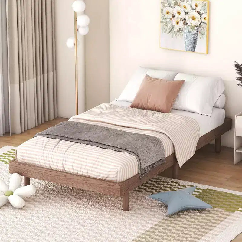 Letto a Piattaforma con Doghe Spesse Collegate, Telaio Letto Flottante in Legno Massiccio Senza Testiera per Camera da Letto