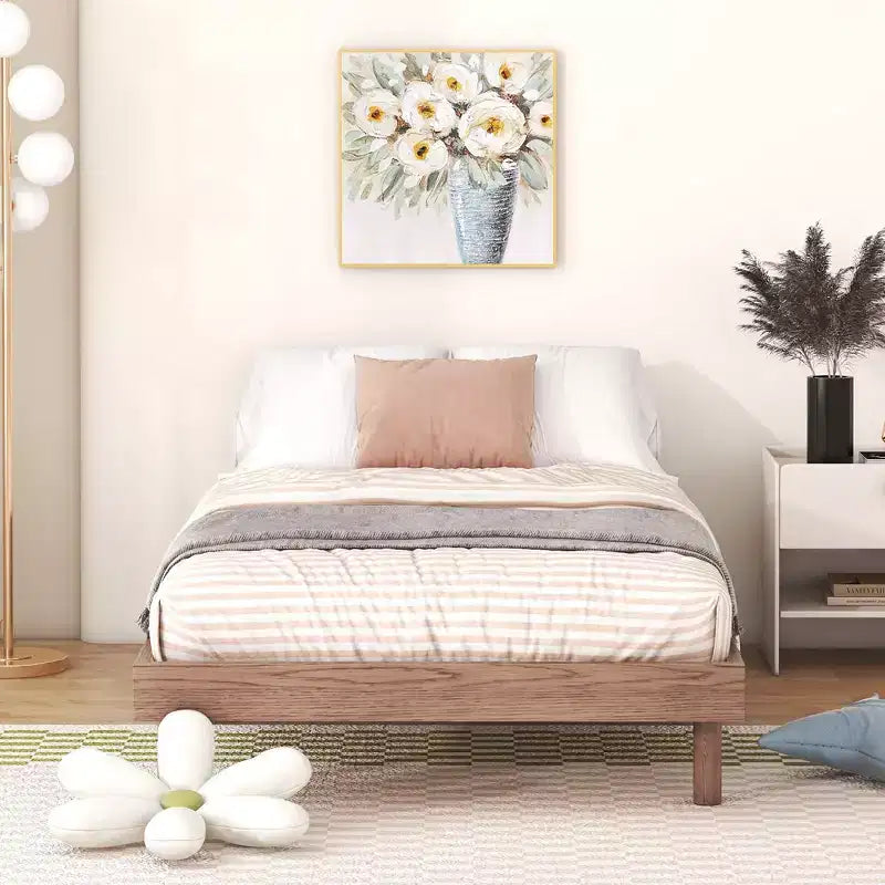 Letto a Piattaforma con Doghe Spesse Collegate, Telaio Letto Flottante in Legno Massiccio Senza Testiera per Camera da Letto