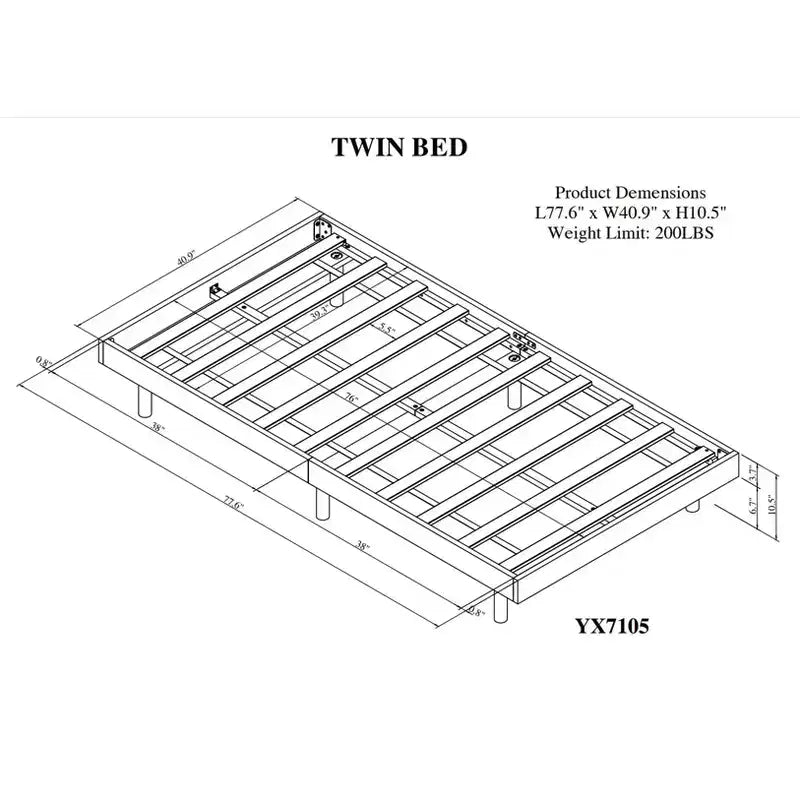 Letto a Piattaforma con Doghe Spesse Collegate, Telaio Letto Flottante in Legno Massiccio Senza Testiera per Camera da Letto