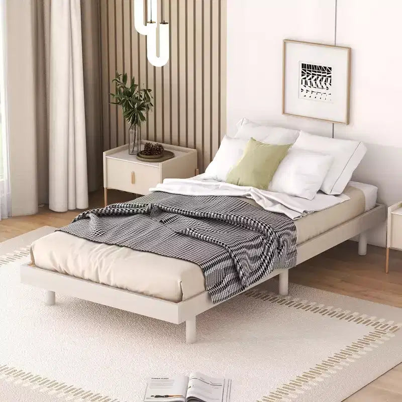 Letto a Piattaforma con Doghe Spesse Collegate, Telaio Letto Flottante in Legno Massiccio Senza Testiera per Camera da Letto