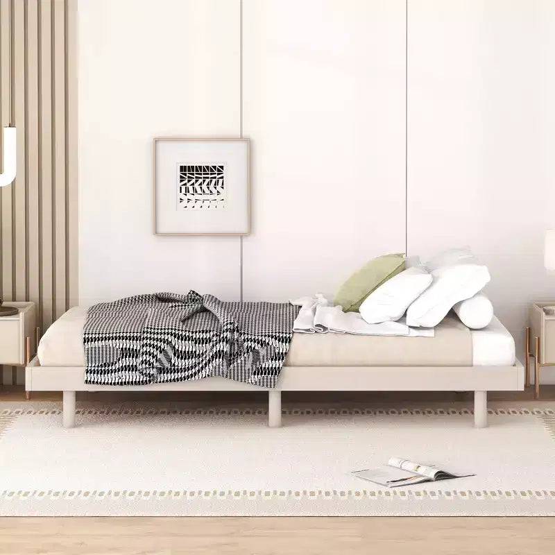 Letto a Piattaforma con Doghe Spesse Collegate, Telaio Letto Flottante in Legno Massiccio Senza Testiera per Camera da Letto