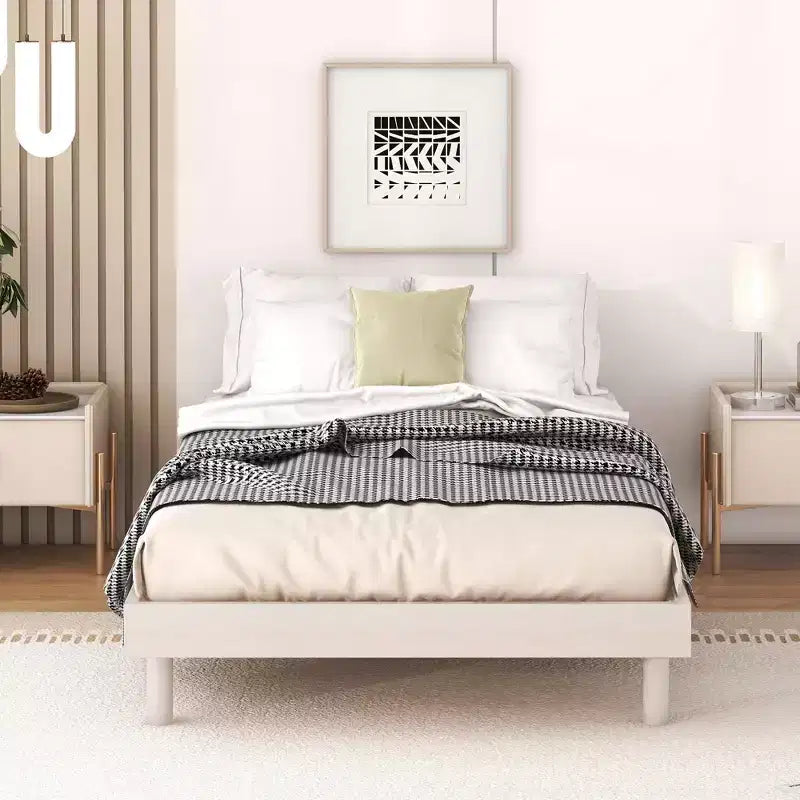 Letto a Piattaforma con Doghe Spesse Collegate, Telaio Letto Flottante in Legno Massiccio Senza Testiera per Camera da Letto