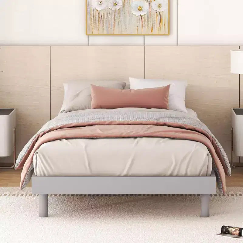 Letto a Piattaforma con Doghe Spesse Collegate, Telaio Letto Flottante in Legno Massiccio Senza Testiera per Camera da Letto