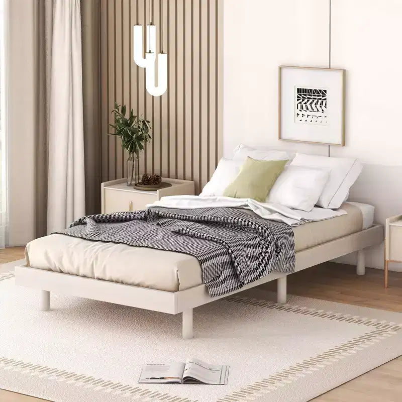 Letto a Piattaforma con Doghe Spesse Collegate, Telaio Letto Flottante in Legno Massiccio Senza Testiera per Camera da Letto