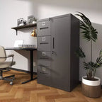 Armadietto verticale in metallo a 4 cassetti e 1 anta da 132 cm con serratura, schedario in acciaio nero per casa/ufficio/scuola/soggiorno