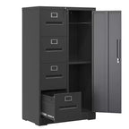 Armadietto verticale in metallo a 4 cassetti e 1 anta da 132 cm con serratura, schedario in acciaio nero per casa/ufficio/scuola/soggiorno