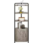 Corner Shelf, Bookcase, Standing Shelf, File Shelf, Wall Shelf, 3 Shelves and Storage Cabinet, MDF + Metal, Sonoma Grey, 60 x 42 x 180 cm