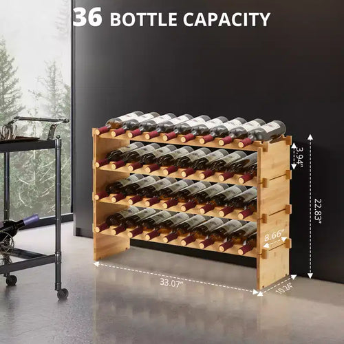 Portabottiglie modulare impilabile da 36 bottiglie, scaffale portavino in legno a 4 livelli, scaffali per vino in bambù, portabottiglie autoportante anti-oscillazione