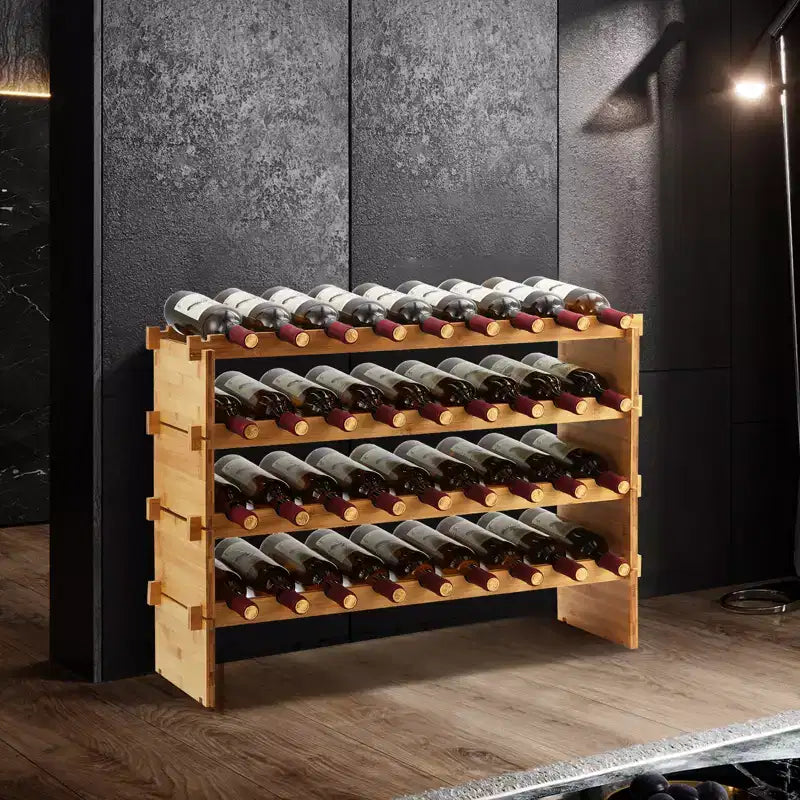 Portabottiglie modulare impilabile da 36 bottiglie, scaffale portavino in legno a 4 livelli, scaffali per vino in bambù, portabottiglie autoportante anti-oscillazione
