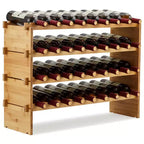 Portabottiglie modulare impilabile da 36 bottiglie, scaffale portavino in legno a 4 livelli, scaffali per vino in bambù, portabottiglie autoportante anti-oscillazione