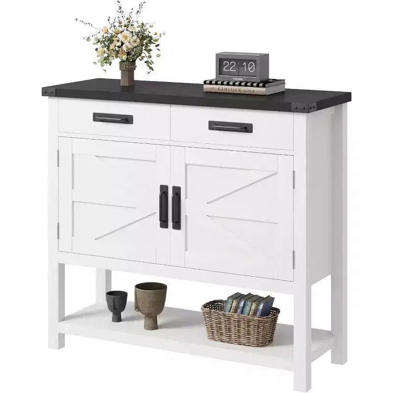 Minimalist Wooden Console Table with Double Door Cabinet and Two Drawers, Coffee Bar, Sofa Side Table,Suitable for Living Rooms,Hallways and Hallways