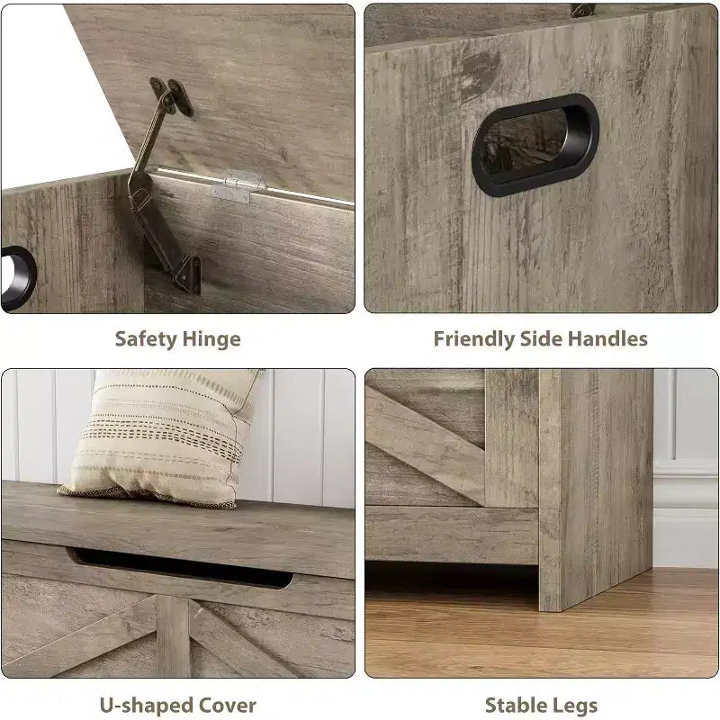 Panca contenitore da 120 cm, Panca portaoggetti in legno con cerniere di sicurezza, Facile da montare, Grande panca scarpiera per ingresso, soggiorno, camera da letto