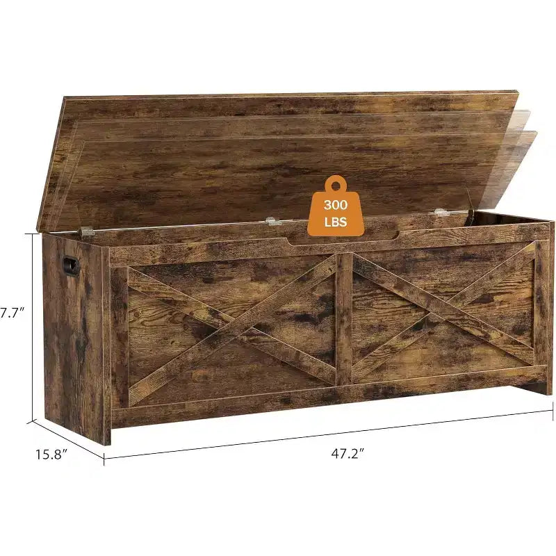 Panca contenitore da 120 cm, Panca portaoggetti in legno con cerniere di sicurezza, Facile da montare, Grande panca scarpiera per ingresso, soggiorno, camera da letto