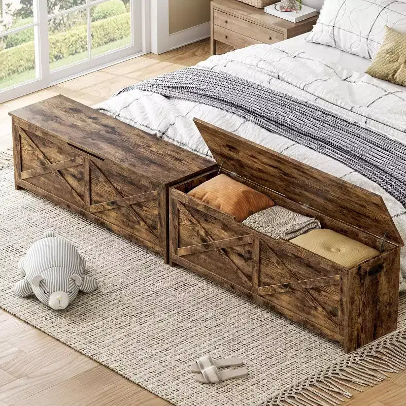 Panca contenitore da 120 cm, Panca portaoggetti in legno con cerniere di sicurezza, Facile da montare, Grande panca scarpiera per ingresso, soggiorno, camera da letto