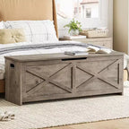 Panca contenitore da 120 cm, Panca portaoggetti in legno con cerniere di sicurezza, Facile da montare, Grande panca scarpiera per ingresso, soggiorno, camera da letto