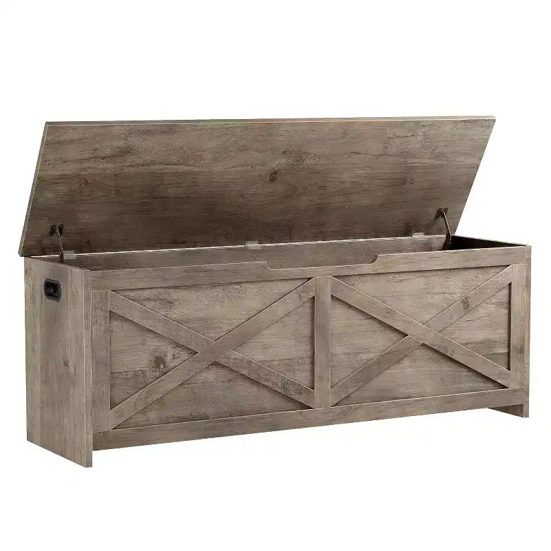 Panca contenitore da 120 cm, Panca portaoggetti in legno con cerniere di sicurezza, Facile da montare, Grande panca scarpiera per ingresso, soggiorno, camera da letto