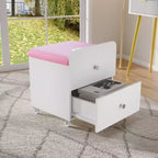 Sgabello da Toilette con Cassetto Contenitore, Pouf in PU 44x38.5x44 cm con Ruote Bloccabili, Sedile Trucco Moderno per Camera da Letto
