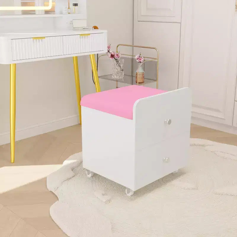 Sgabello da Toilette con Cassetto Contenitore, Pouf in PU 44x38.5x44 cm con Ruote Bloccabili, Sedile Trucco Moderno per Camera da Letto